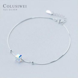 Colusiwei véritable 925 Sterling cristal Cube argent cheville pour femmes bracelet à breloques de jambe cheville pied accessoires Fashion244N