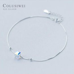 Colusiwei Echt 925 Sterling Crystal Cube Zilveren Enkelbandje voor Vrouwen Bedelarmband van Been Enkel Voet Accessoires Fashion253V