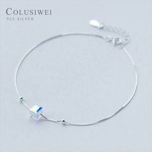Colusiwei echte 925 Sterling Crystal Cube Silver Anklet for Women Charm Bracelet of been enkelvoet accessoires mode 278e