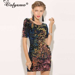 Colysmo Metallic Sequin Dress Mujeres Backless Winter Party Velvet Bodycon Sexy Club Wear Christmas Ladies es 210527