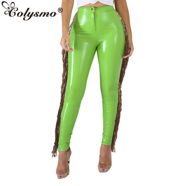 Colysmo PU cuir pantalon Sequin gland moulante crayon taille haute y2k pantalon mode Streetwear femmes fête Club tenues 210527