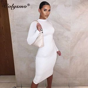 ColySmo Sexy Bodycon Jurk Lange Mouwen Crewneck Effen Kleur Casual Streetwear Jurken Herfst Dames Lady Vestidos 210527