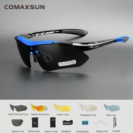 Comaxsun Professional Polaris Tywshes Bike Goggles Outdoor Sports Bicycle Sunglasses UV 400 avec 5 lentilles Tr90 2 Style 240402