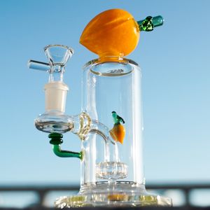 Unique Peach Bong 7 pouces en verre Conduites d'eau Bol Perc Pomme de douche Percolateur 14mm Femelle Joint Dab Rigs Heady Bongs Épais Fruits Brûleur À Huile DHL20093