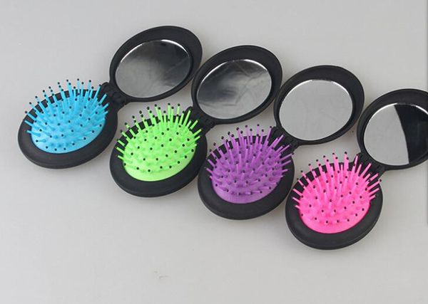 Peigne Brosse À Cheveux Avec Miroir Portable Mini Brosse À Cheveux Massage Rond Peigne Pliant Avec Miroir New Lady Voyage Brosse À Cheveux 100 Pièces / 1lot