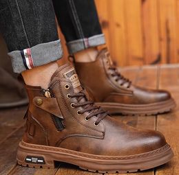 Combat Men Ankle Boot Platform Vintage Brown Casual Martin Booties Designer Lace up Zip Low Heel Rubber Outsole Boots Ou ies s