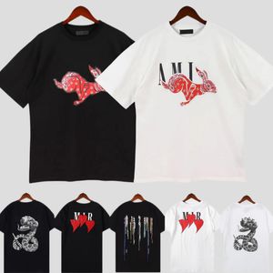 Camiseta de diseñador de edición limitada de 2023 año del conejo nuevas camisetas para parejas ropa de calle camisa de moda de verano diseño de impresión de letras con tinta salpicada pareja de manga corta