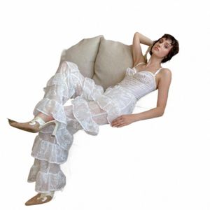 Combhasaki Y2K Vintage rétro dentelle pantalon taille haute transparent FR couches pure Fairycore Lg pantalon b4NJ #