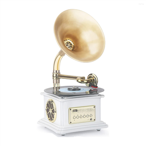 Combinatie luidsprekers mini -platenspeler met aluminium basis koperen hoorn phonograaf Bluetooth -luidspreker vintage gramophone draaitafel