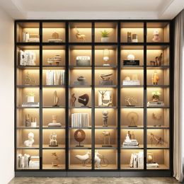 Bibliothèque combinée entièrement luxe luxe moderne minimaliste armoire expositive de salon avec meuble de porte en verre armoire en verre