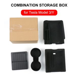 Boîte de rangement combinée pour Tesla modèle 3 Y, boîte d'accoudoir de commande centrale, boîtes de rangement cachées, porte-gobelet d'eau TPE, accessoires de voiture