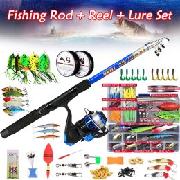 Combo Hengel Combo Volledige Kits 1.8M Telescopische Spinning Reel Baits Lokset Reizen Vistuig Haken Paalaccessoires Beginner