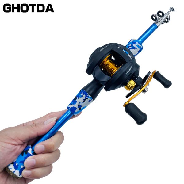 Combo GHOTDA, 1,8 m, 1,5 m, 1,3 m, caña de pescar telescópica, señuelo de fundición giratorio, conjunto de varillas, caña de peso ultraligera, Kits de carrete de Baitcasting