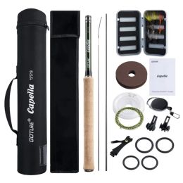 Combo Goture Portable 12FT 3.6M Kit de canne à pêche à la mouche télescopique avec sac de transport canne à Tenkara en carbone de liège pour la pêche en lac de ruisseau