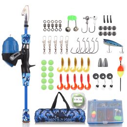 Combo Kids Hengelmolen Combo Volledige Kit 1.2m/1.5m Telescopische Casting Rod Pole met Spincast Reel Haken Kunstaas Wartels Draagtas