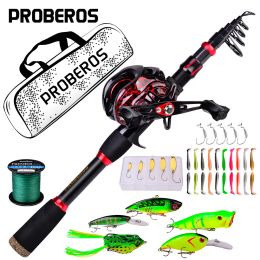 Combo PROBEROS pesca telescópica mar conjunto de varillas carrete giratorio pesca cebo anzuelo pesca en el mar profesional caña de pescar cebo kit completo