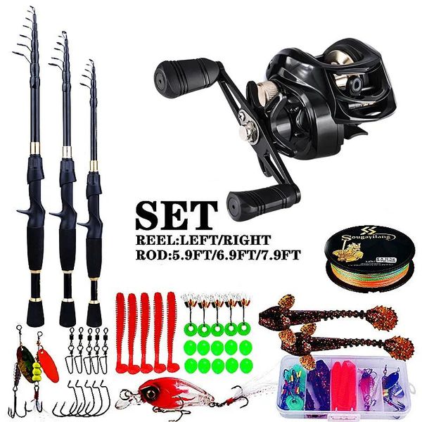 Combo Rod Reel Combo Sougayilang Canne à pêche et moulinet avec ligne de pêche Leurres de pêche Kits complets 1,82,4 m Canne à pêche télescopique Appât