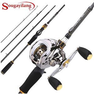 Combo Sougayilang Baitcast, carrete de caña, Combo portátil de 4 secciones M, caña de pescar de fundición eléctrica con Kit de carrete de pesca Baitcasting 11 + 1bb