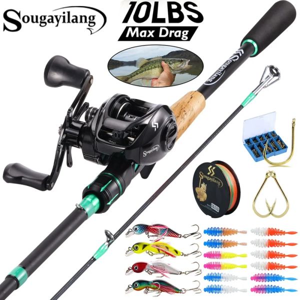 Sougayilang – canne à pêche Casting Combo en Fiber de carbone de 1.8/2.1m et moulinet Baitcasting 7.2:1 GR avec leurre et ligne pour bar