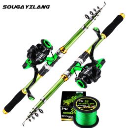 Combo Sougayilang Nieuwe 1.83.3m Koolstofvezel Telescopische Karper Hengel Sets en Spinning Visserij-reel Max Drag 15kg Pesca Zeevissen