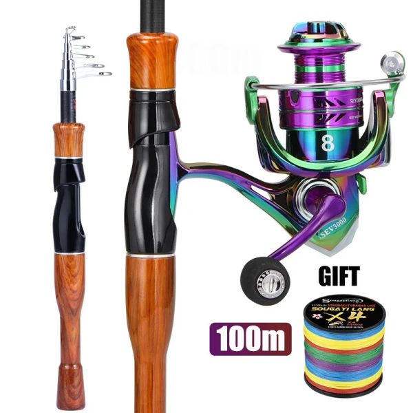 Combo Sougayilang Spinning Fishing Combo 1,6 m en fibre de carbone Télescopique Rod 5.0: 1 Haute vitesse 8 kg Max Drag Reel Travel Fishing Set Pesca