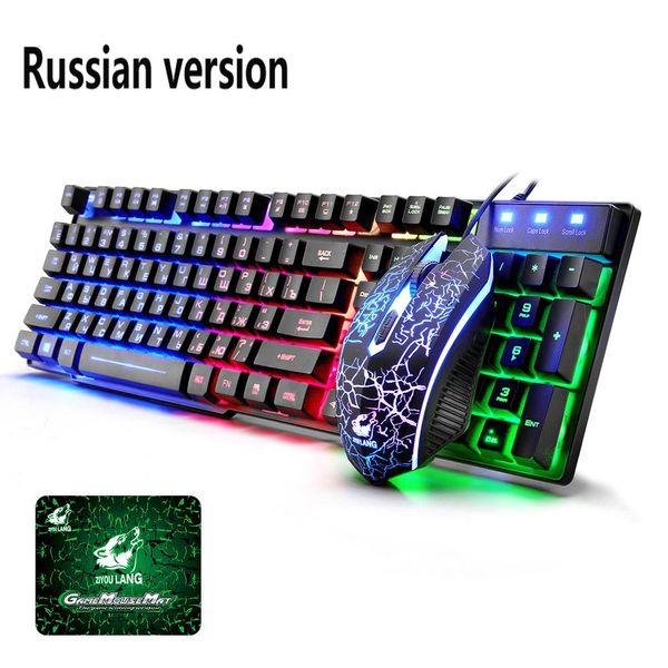 Combos 104 touches clavier et souris ensemble clavier de jeu filaire russe/anglais rétro-éclairé clavier de bureau tapis de souris pour Gamer ordinateur portable PC