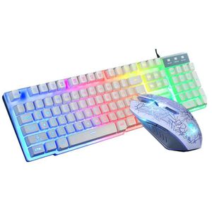 Combo's 1Set T6 Regenboog LED-achtergrondverlichting Multimedia Ergonomisch USB Bedraad gamingtoetsenbord Bekabelde muis en muismat voor pc Laptop Computer ABCD