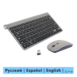 Combos 2.4G clavier et souris sans fil Combo russe + anglais USB ultra-mince silencieux Mini clavier souris ensemble pour ordinateur portable PC Mac