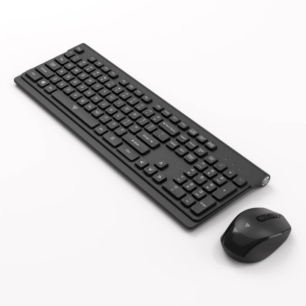 Combos 2.4g Teclado inalámbrico Matón Conjunto de teclado delgado de tamaño completo ruso y 2400 ppi teclas de bajo ruido silencioso del mouse