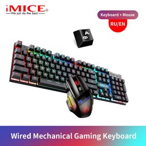 Combos 2022 Clavier de jeu mécanique câblé Keycaps de souris RGB LED Rélastique rétro-éclairé EN / Russian Keyboards pour Gamer PC ordinateur portable