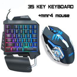 Combos 35 touches clavier rétro-éclairé jeu à une main clavier ensemble de souris filaire Gamer jeu souris et clavier Kit pour joueur professionnel