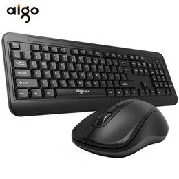 Combo's Aigo Draadloos toetsenbord en muiscombinatie 2.4G FullSized 104 toetsen Toetsenbord 3-niveau draadloze muisset PC Gamer Desktop/Laptop/PC