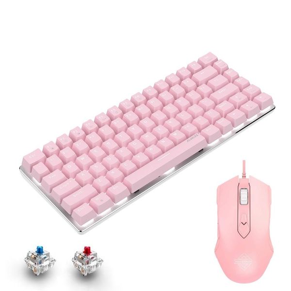 Combos ajazz rose combos 82 touches rouge bleu interrupteur de commutation mécanique avec lumière LED 2500dpi souris filaire pour PC