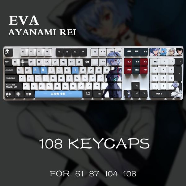 Combos Ayanami Rei EVA 09 00 Thème Pbt Matériel Keycaps 108 Touches Ensemble pour Clavier Mécanique Profil Oem Uniquement KeyCaps ManyuDou