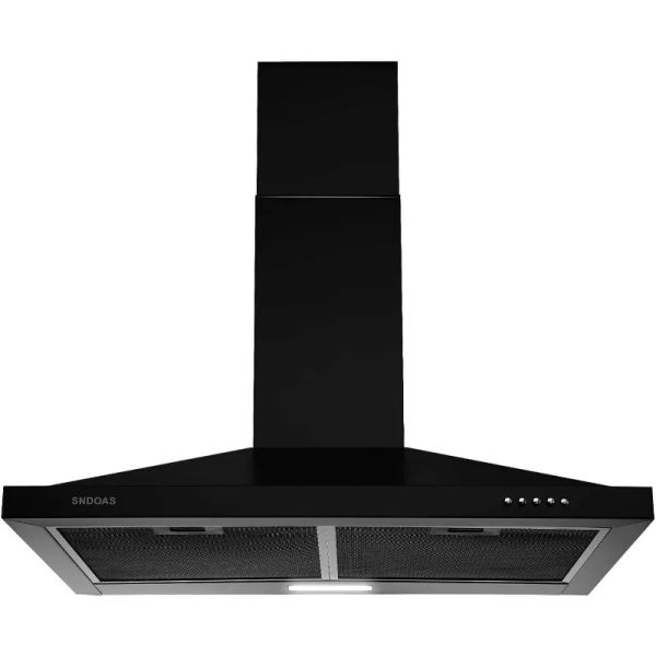 Combos Black Range Hood 30 pouces, Hotte de gamme de montage mural 30 pouces avec cabriolet convertible canalisé / sans conduit, évent en noir, acier inoxydable