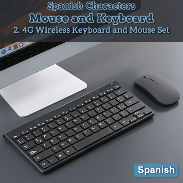 Combos désourage le clavier sans fil espagnol 2,4 g souris sans fil et le clavier 76 touches réduction du bruit Clavier silencieux pour le travail de bureau