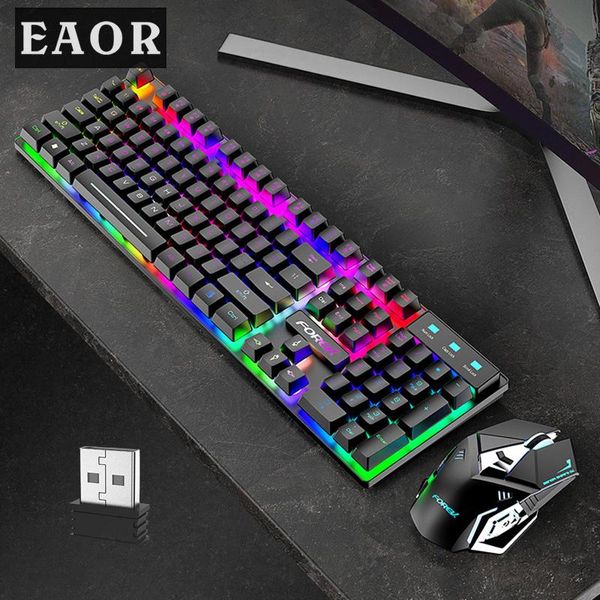 Combos eaor RVB Backlit Wireless Gaming Keyboard Mouse Combo Rechargeable 2.4g Wireless Keyboard Set Set Mécanical Feel Clavier