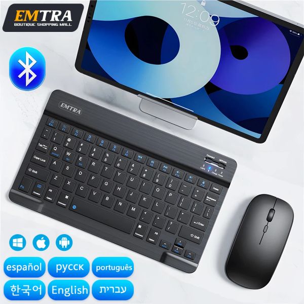 Combos Emtra Bluetooth Wireless Keyboard souris pour Samsung Xiaomi Huawei Tablette pour iPad Air Mini 5 Pro Espagnol Korean Russian Clavier