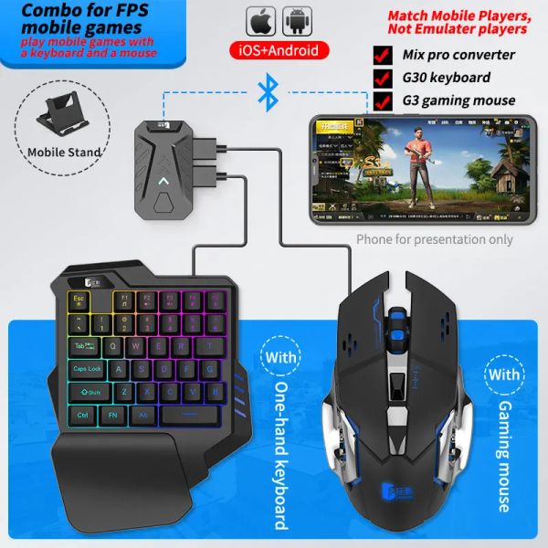 Combos pour le clavier de jeu de jeu PUBG combo convertisseur bluetooth convertisseur mobile de jeu de téléphone de téléphone pour Android iOS iPad