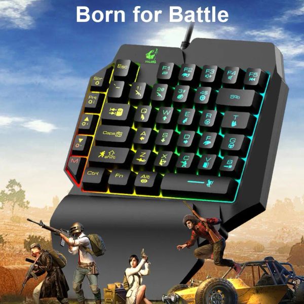 Combos gratis Wolf K15 35 Teclas de un teclado Mechón de la mano mecánica Feeling Teléfono móvil Teclado de la luz del juego 1.5m Implaz del agua portátil