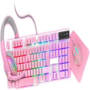 Combos Gamer Girl 4in1 LED Pink Set, Multicolor LED -toetsenbord, MIC, Headset + Mouse en Mousepad