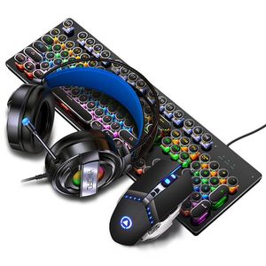 Combo's Gaming Mechanische toetsenbord-muiscombo's Bedraad Retro Punk Blauw Zwart Bruin As-toetsenbord-muis-hoofdtelefoonsets voor pc-laptopgamer