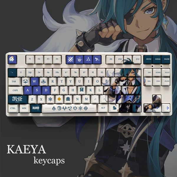 Combos genshin Impact thème kaeya ​​pbt matériaux Keycaps 108 touches définis pour le profil OEM du clavier mécanique unique