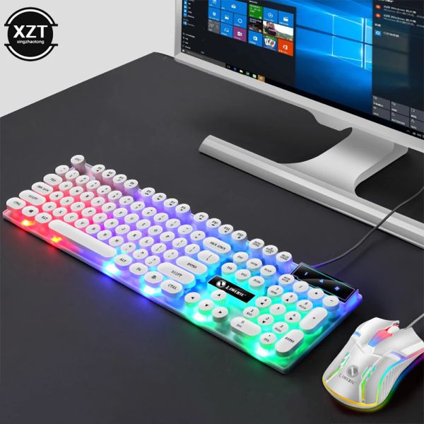 Combos GTX300 Punk Game Keyboard Mouse 104 Retro Round Key Cap RVB RAB Backlit USB Wired Mouse and Keyboard Gamer Kit pour PC Ordinktop PC