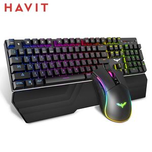 Combo's HAVIT Gaming Mechanisch toetsenbord 104 toetsen RGB-achtergrondverlichting Blauw / Rood Schakelaar Bekabelde gamemuis Set Armsteun Ru /DE / Engelse versie