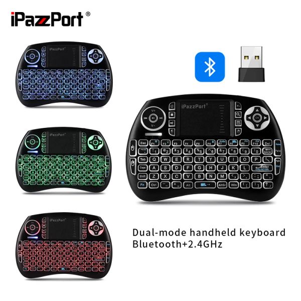 Combos ipazzport (actualización) Mini teclado Bluetooth con panel táctil, retroiluminado para Google/Androidtvbox/Firestick/laptop/PC KP21SM