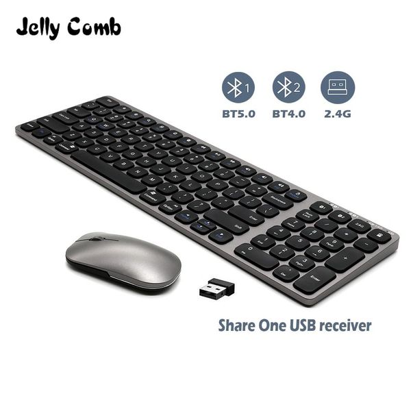 Combos Jelly Peigl 2.4g + Bluetooth Keyboard Souris Ensemble de souris pour ordinateur portable Tablet Rechargeable Clavier sans fil et combos de souris pour iOS Android