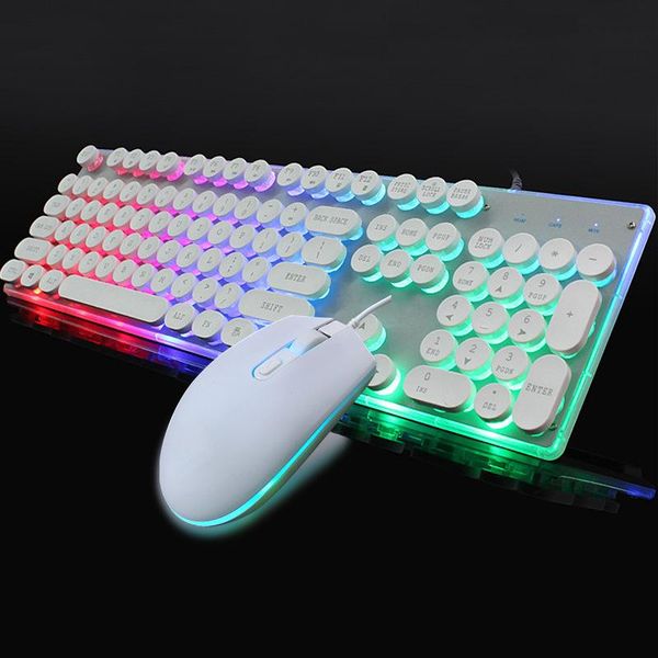 Combos jelly peigne clavier de jeu câblé et souris Backlight Backlight USB Ergonomic Keyboard Mouse Set avec bouton multimédia à plafond de clé ronde