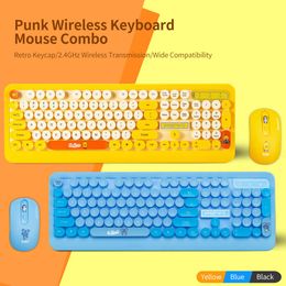 K68 clavier souris Combo 2.4 GHz sans fil mignon rétro rond Keycap clavier souris ensemble Punk clavier souris Combo claviers Teclado