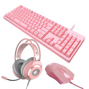 Combos keyboard souris et écouteurs combos 104 touches LED Clavier rétroéclairé LED 2400dpi USB MICE USB CASSET Editeur avec microphone pour PC